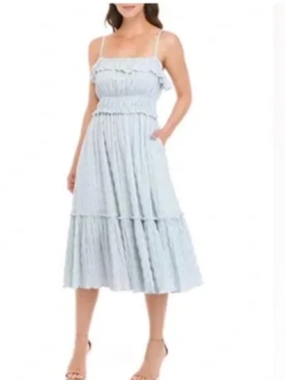 NWT Tahari Women's Blue Ivy/White Ruffled Tiered Sundress Size Petite Small